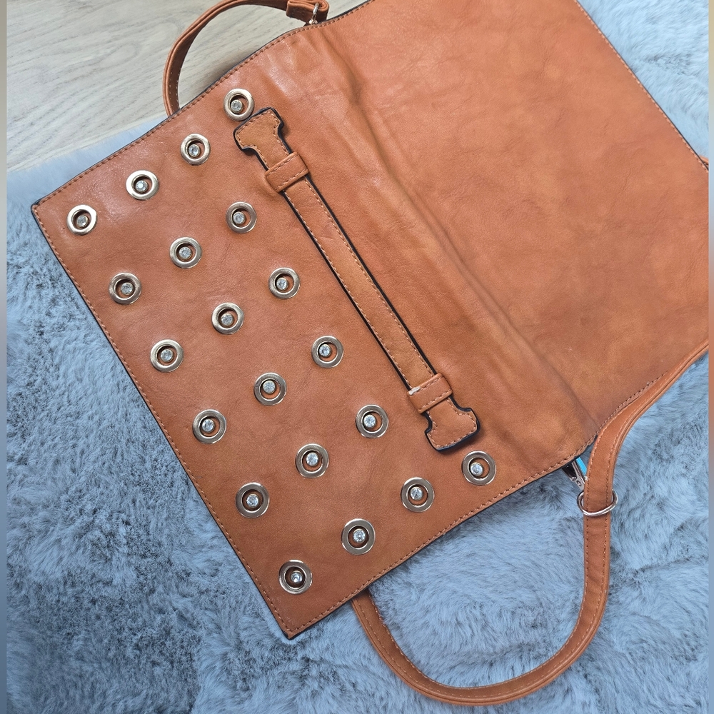 Tan Studded Women's Bag / Leather Suede Purse/ Crossbody / Clutch